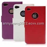 customized leather book case for apple iphone 4 4g