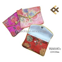 Chinese jewelry silk pouch with zipper and button closure