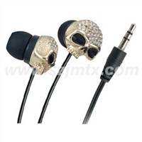 Metal Skull earphone with diamond, wired in-ear type
