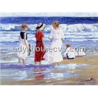 People and beach oil painting(100%handmade)