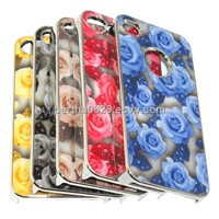 Rose Flowers Pattern Plating Hard Back Cover Case for iPhone 4 & 4S