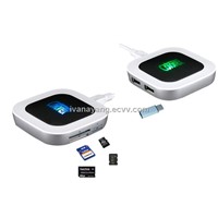 2012 new 2 in One usb card reader and USB HUB combo with light logo, usb hub card reader
