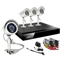 4CH H.264 DVR & 4 CMOS 480TVL 65ft Night Vision Outdoor Security Cameras and No Hard Drive