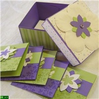 YART SALE Handmade Box and Matching Note Cards in Purple and White with Flowers Handmade Cards