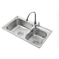 304SS double bowel stainless steel kitchen sink with drainage system OT-9401