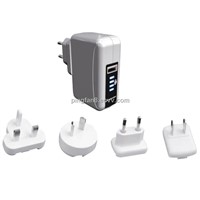 5V/1A USB Power Adapter /Charger for Mobile phone with transfer plug for World Traveling Use