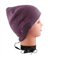 Pink/grey mixed color audio beanie in warm and soft touch