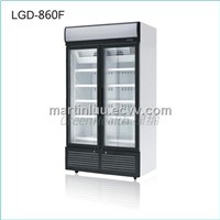 Upright double glass door display freezer showcase