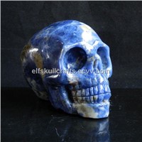 3.38" natural blue-veins stone carving skull, realistic, quartz rock skull #0268