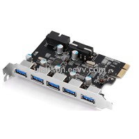7-Port Superspeed USB 3.0 PCI-E Express Expansion Card with 5V 4-Pin Power Connector for Desktops