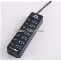Black 7 Port USB 3.0 Hub USB + Fast Charging Computers/Tablets Hubs Adapters