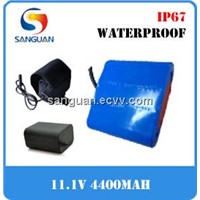 IP67 Waterproof 3S2P 11.1V 4400mAh Li-ion Rechargeable Battery Pack