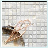 White fresh water shell mosaic on mesh with gaps