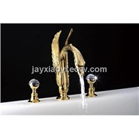 gold pvd crystal handles widespread lavtory sink swan faucet