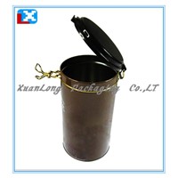 round coffee tin box with metal wire