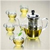 Glass Teapot Set - One Teapot w/Stainless Steel Strainer & Four Glass Cups