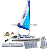 Sea Eagle 14 Foot Inflatable Sail Catamaran Package Incl Seats Paddles