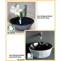 Stone Sink Basin, Bathroom Vanity Sink, Black Marble Sink, Washbasin, Round Bowl Pedestal Basin