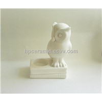 White Ceramic Standing Owl Candle Holder