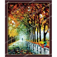 painting by numbers hand-painted digital oil painting decorative picture Autumn rain road 40*50cm