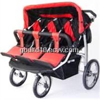 Red and Black Triple Trio Baby Jogger Stroller with Rain Canopy