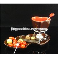 Ceramic Chocolate Fondue with Plate Set