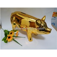 Gold Big Ceramic Piggy Money Bank, saving boxes