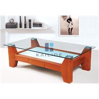 Modern fashionable clear glass and orange wood MDF coffee table furniture  manufacturer factory