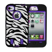 Purple Zebra Combo Hard Soft High Impact Iphone 4&4s Armor Case Skin