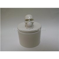 White Ceramic Skull Candle Jar