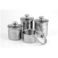 Stainless steel food canister with glass lid set SS Food pots for Ice Cream in Freezer