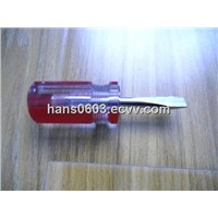 Slotted stubby Acetate Screwdriver with red strips handle