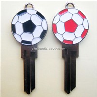 Epoxy soccer key blanks with handmade color fill