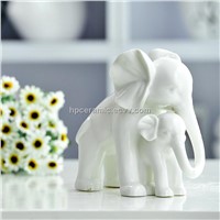 White Ceramic Elephant Mother and Son