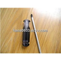 phillips acetate screwdriver with black strips handle.