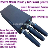 Portable Mini Mobile Phone Signal Jammer Stopper Isolator Blocking CDMA/GSM/3G/DCS/PHS GPS Signal W/ Inbuilt Battery