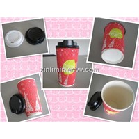 Disposable double wall hot coffee paper cup with lid