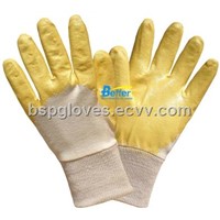 100% Cotton Interlock Lining With Yellow Nitrile Smooth Dipped Work Gloves BGNC102