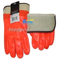Foam and Cotton Interlock Lining With Hi-Viz Red PVC Fully Dipped Safety Cuff Work Gloves BGPC105