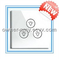 3 keys, UK style, 5% off, touch switch+wall switch, crystal glass panel light switch
