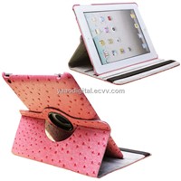 Leather Case for iPad, Ostrich Pattern, Built-in Stand with Hard-shell