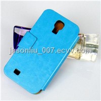 PU Leather Flip case for Samsung Galaxy S4 with Sky Blue Color