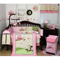 owl design girl baby bedding set in 100% cotton crib bedding set cot  bedlinen