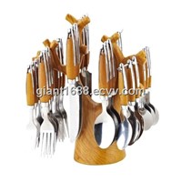 Discount Price Wood Grain Stainless Steel Cutlery Set