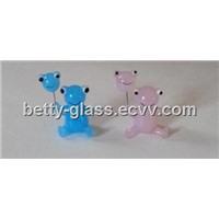 Pink and Blue with Glass Frog Glass Animal