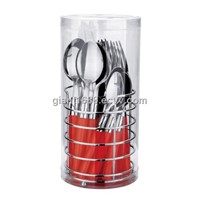 16pcs Plastic Handle Cutlery Set with Iron Basket Packing