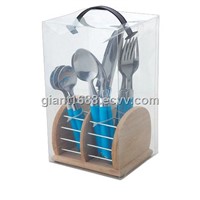 16pcs Plastic Handle Cutlery Set with Wood Box (New)