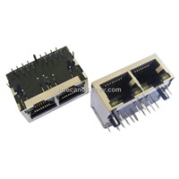1x2 Ganged RJ45 Connector with 10/100Mbps Magnetics