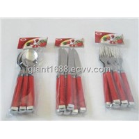 6pcs Plastic Handle Cutlery Set with Paper Card
