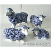 Ceramic Sheep with Blue Paiting